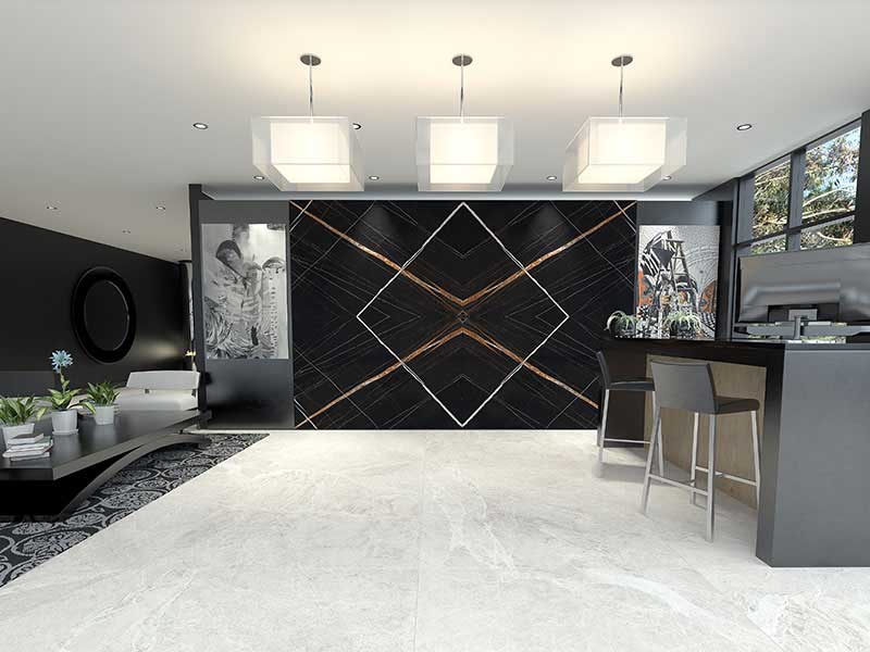 Showroom with porcelain tiles